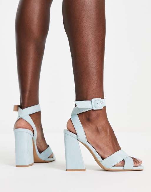 New Look block heeled strappy sandal in light blue