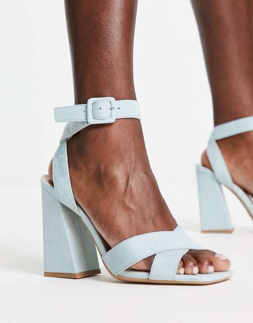 New Look block heeled strappy sandal in light blue