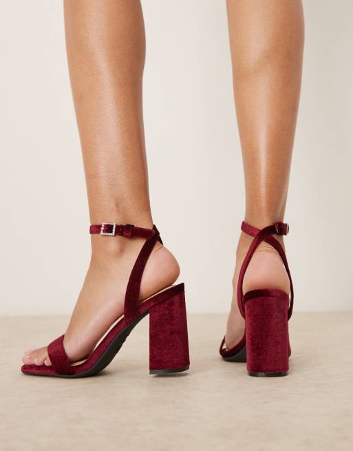 New Look block heeled velvet sandal in burgundy ASOS