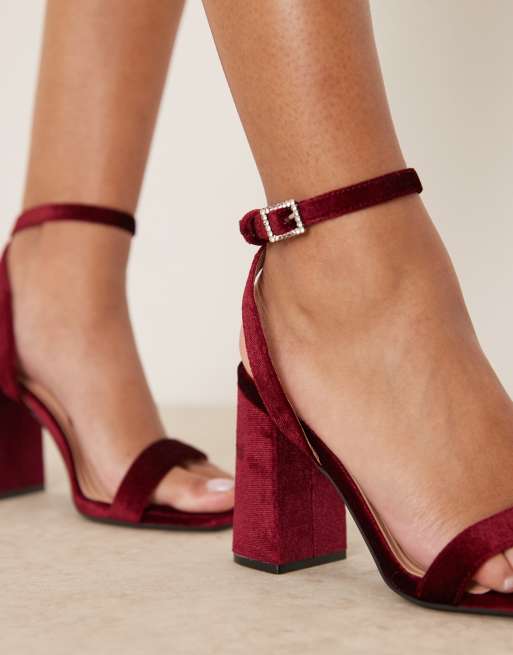 New Look block heeled velvet sandal in burgundy ASOS