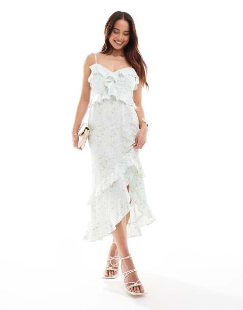 New Look – Blommig midiklänning i flera lager med volang - view 1