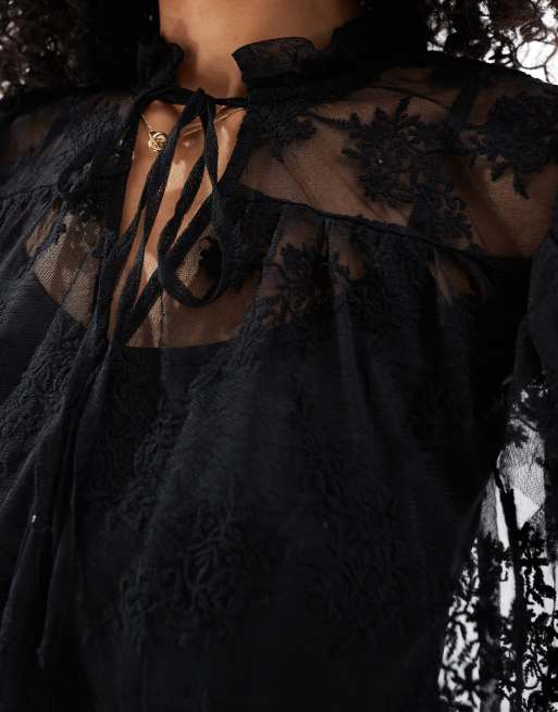 New Look - Blouse en dentelle brodée - Noir, 4 de 4