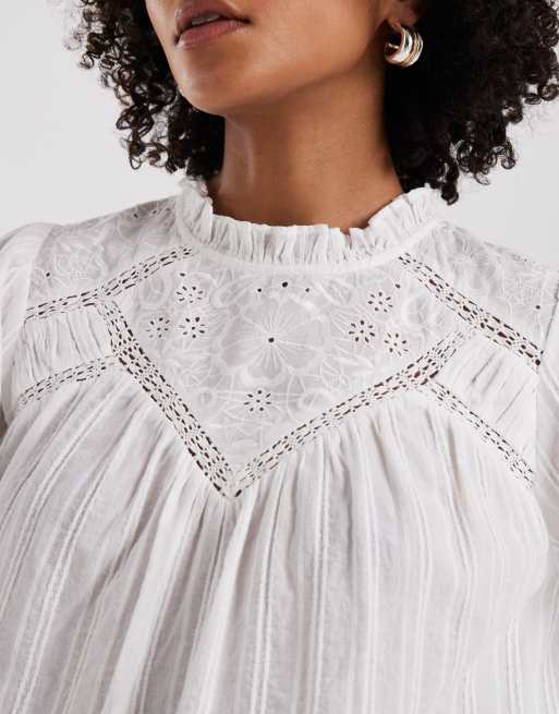 New Look - Blouse met borduursel en broderie in wit, 4 van 4