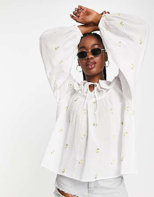 New Look - Blouse met geborduurde kraag in wit