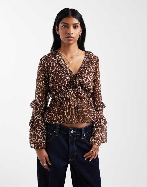 New Look - Blouse van chiffon met ruches in luipaardprint - view 1
