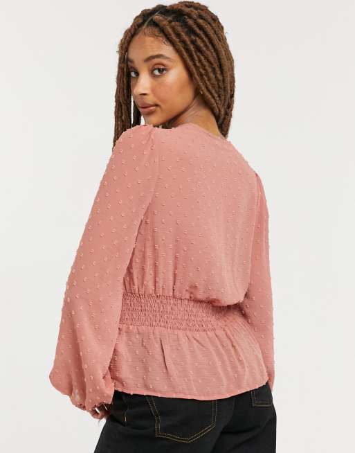 New Look - Blouse van dobby met rimpeleffect aan de voorkant in middenroze, 2 van 4