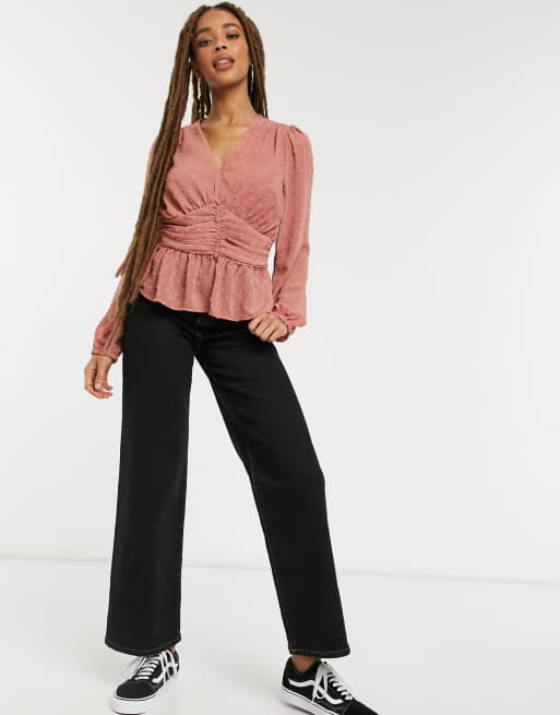 New Look - Blouse van dobby met rimpeleffect aan de voorkant in middenroze, 4 van 4