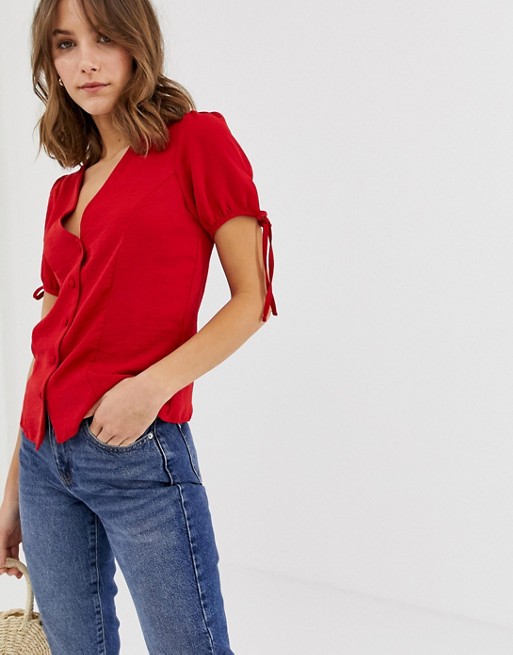 New Look blouse with tie sleeves in red