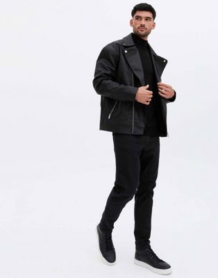 Vestes en cuir New Look - Blouson oversize style motard en imitation cuir - Noir