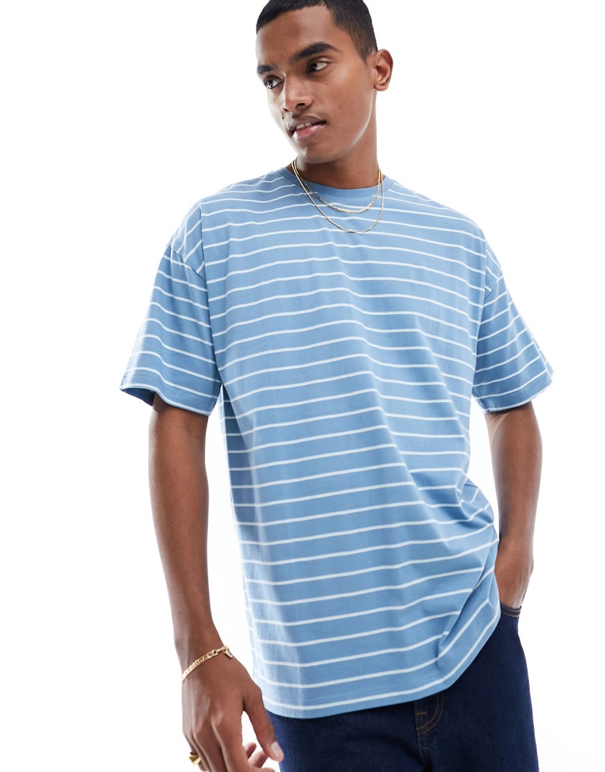 New Look blue stripe oversized tshirt in blue