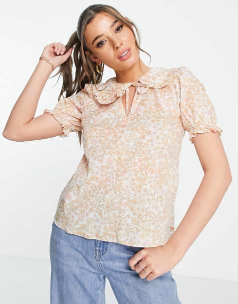 New Look - Blusa arancione a fiori rétro con colletto - view 1