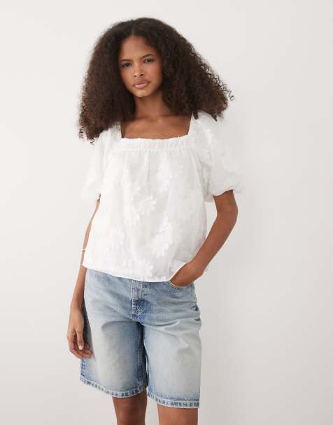 New Look - Blusa bianca con scollo squadrato e margherite - view 1