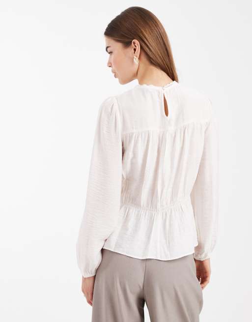 New Look - Blusa girocollo color crema con arricciature, 3 di 4