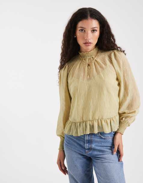 New Look - Blusa in chiffon dévoré verde chiaro - view 1