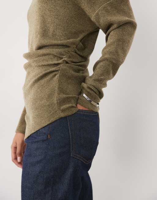 New Look boat neck asymmetric top in khaki, 3 of 4