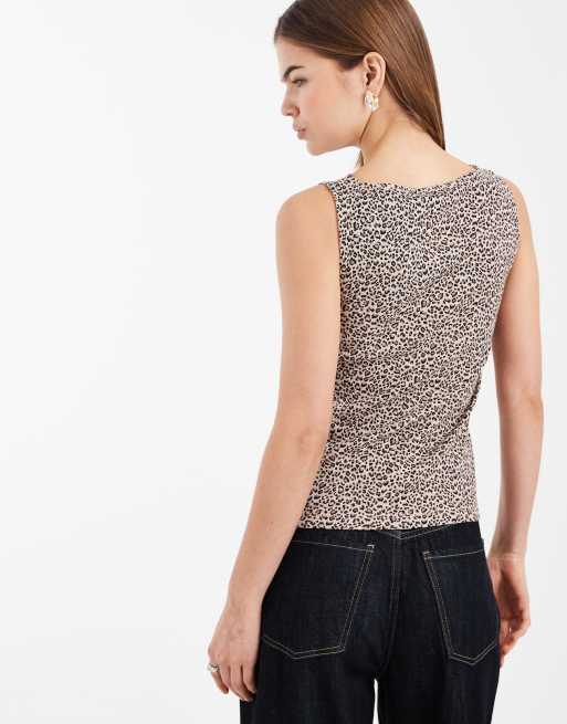 New Look boat neck button through tank top in leopard print, 4 of 4