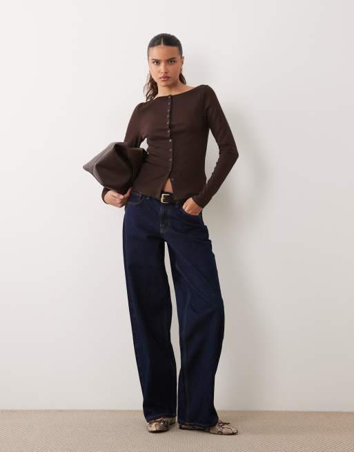 New Look boat neck cardigan in brown, 2 of 4