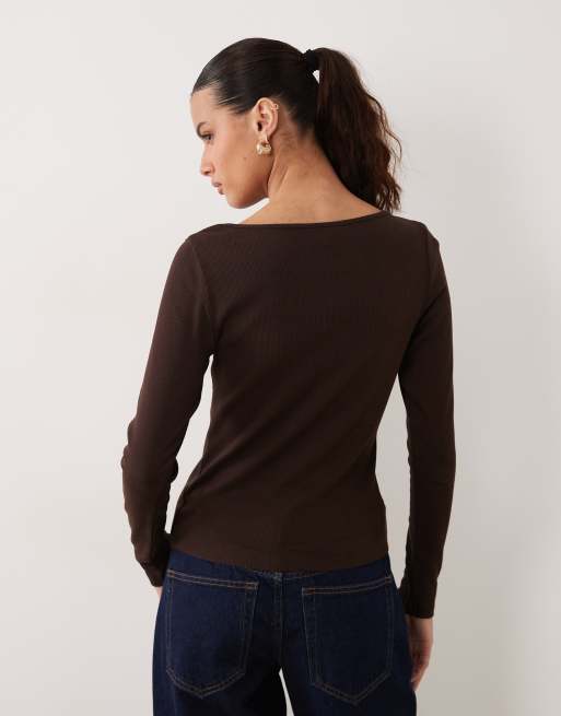 New Look boat neck cardigan in brown, 4 of 4