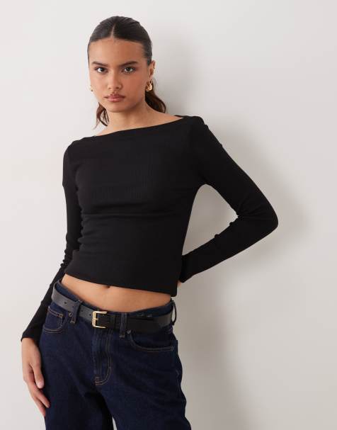 New Look boat neck long sleeve top in black - view 1
