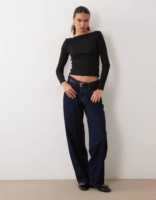 New Look boat neck long sleeve top in black, 2 of 4