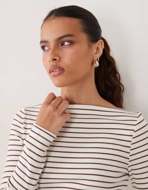 New Look boat neck long sleeve top in burgundy stripe, 2 of 4