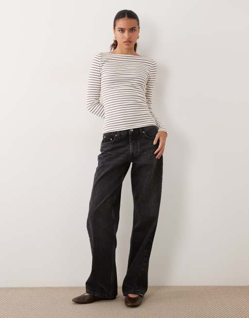 New Look boat neck long sleeve top in burgundy stripe, 3 of 4