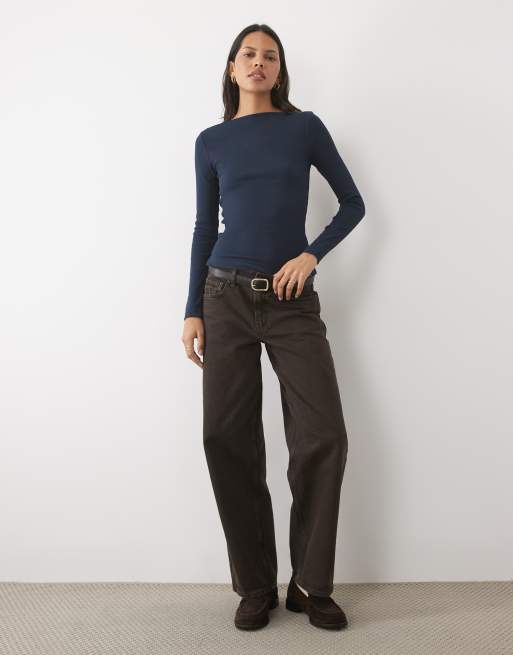 New Look boat neck long sleeve top in navy, 2 of 4