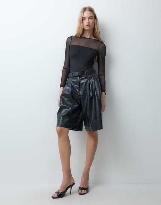 New Look boat neck mesh body in black, 3 of 5