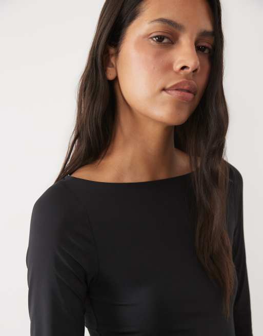 New Look boat neck polyamide long sleeved body in black, 3 of 4