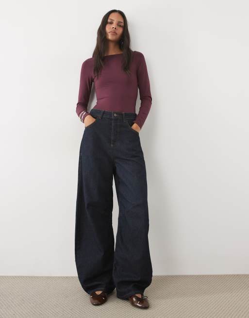 New Look boat neck polyamide long sleeved body in burgundy, 2 of 4