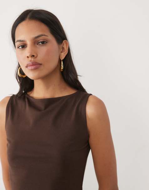 New Look boat neck vest in dark brown - view 1