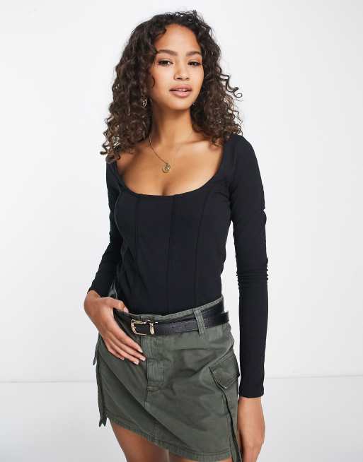 New Look - Body à coutures style corset - Noir