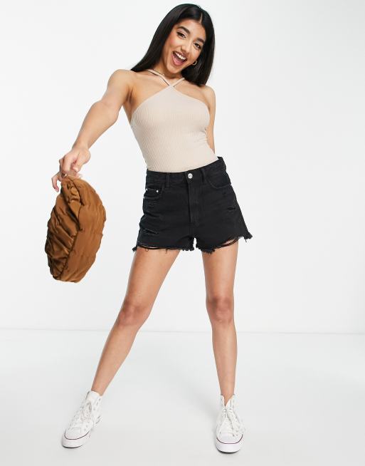 Asos Donna Abbigliamento Top e t-shirt Body Body allacciato al collo a coste color pietra 