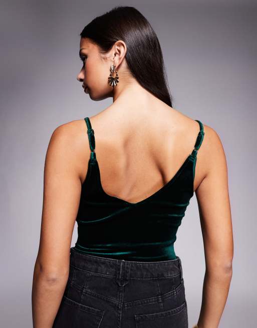 New Look - Body en velours à bretelles avec bords en dentelle - Vert, 4 de 4