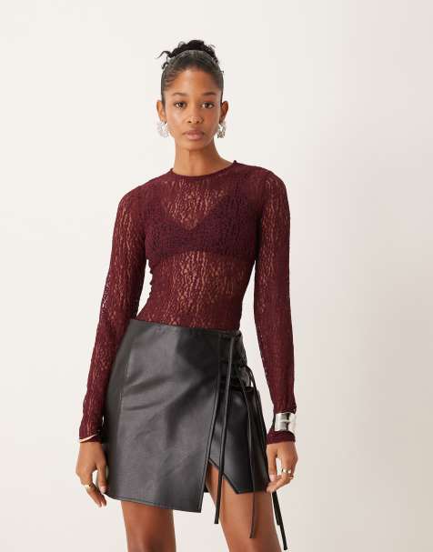 New Look - Body girocollo in pizzo bordeaux - view 1