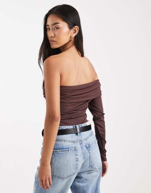 New Look - Body monospalla marrone arricciato, 4 di 4