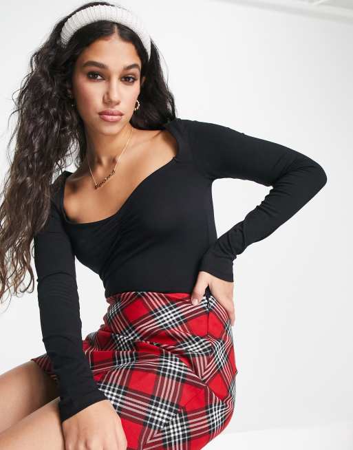 New Look - Body nero a maniche lunghe raccolto davanti