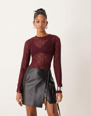 New Look - Body ras de cou en dentelle - Bordeaux - view 1