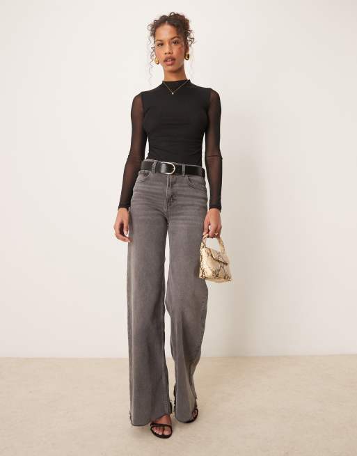 New Look - Body string froncé sur le côté en tulle avec manches longues - Noir, 4 de 4