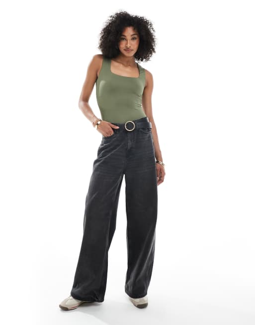 New Look – Body z kwadratowym dekoltem w kolorze khaki, 2 z 4