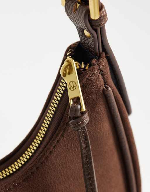 New Look - Bolso de hombro marrón oscuro redondeado con hebillas, 3 de 4