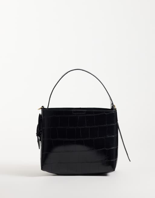 New Look bolso tipo cubo efecto cocodrilo negro, 1 de 4