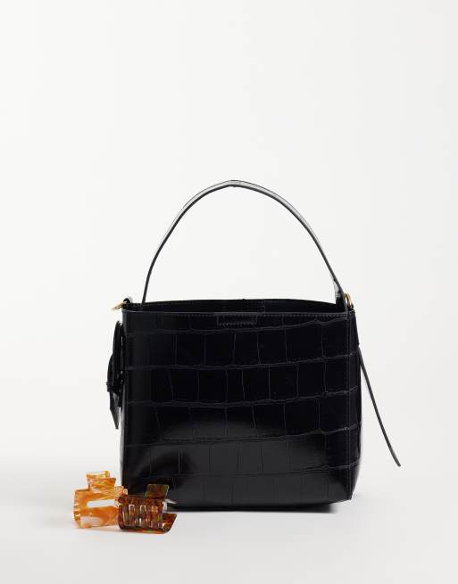 New Look bolso tipo cubo efecto cocodrilo negro, 2 de 4
