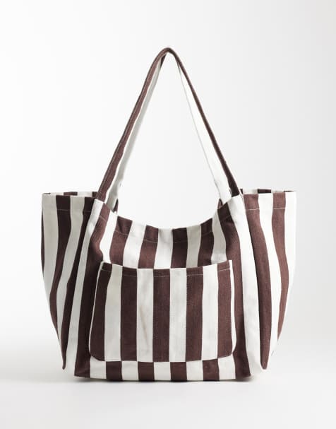 New Look - bolso tote holgado a rayas marrón - view 1