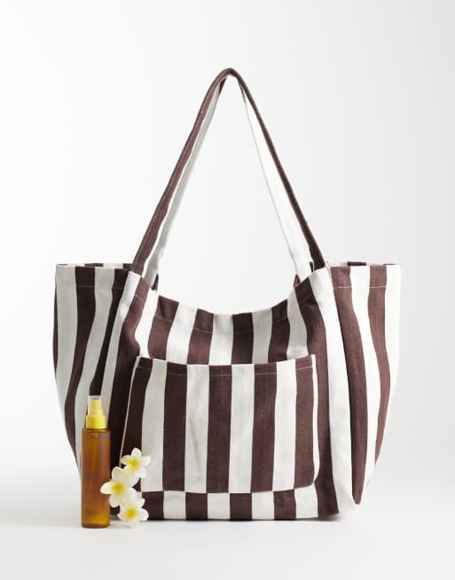 New Look - bolso tote holgado a rayas marrón, 2 de 4