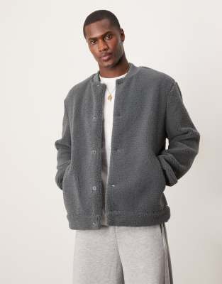 New Look - Bomber oversize in pile borg grigio scuro - view 1