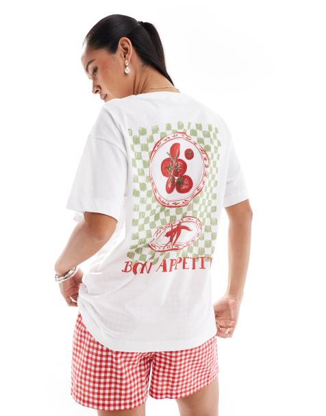 New Look Bon Appetit logo oversized t-shirt in white - view 1