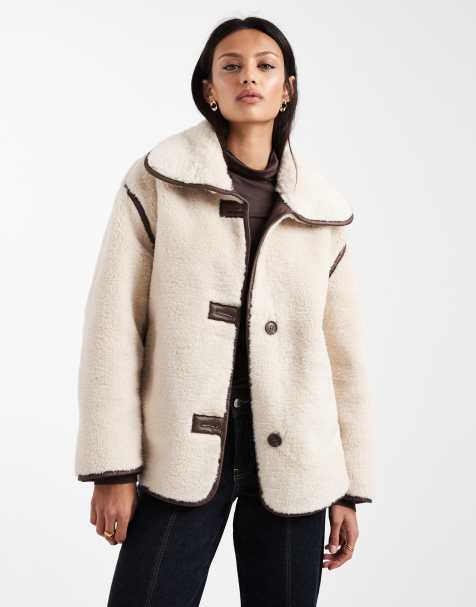 New Look bonded borg jacket in cream - view 1