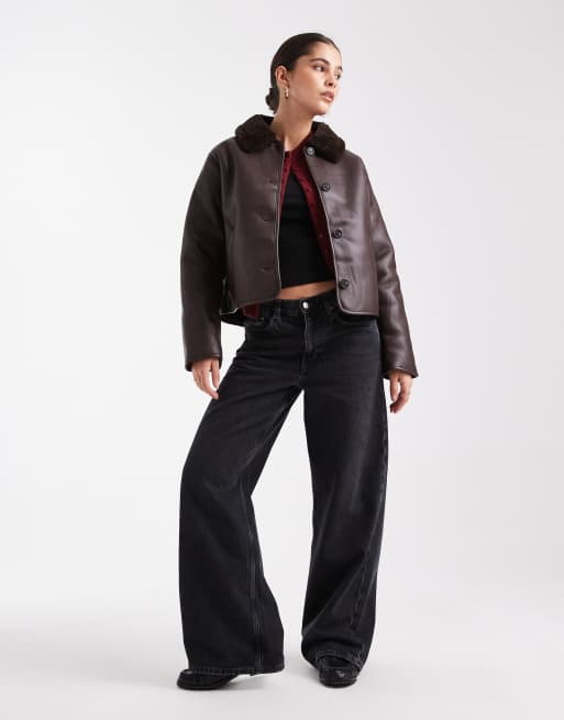 New Look bonded collar short jacket in brown, 2 of 4