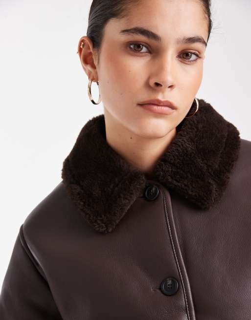 New Look bonded collar short jacket in brown, 4 of 4